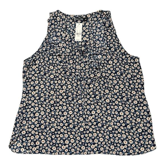 NEW!  7th‎ Avenue Design Studio New York & Company Large Navy Blue Floral Blouse - Picture 4 of 12